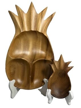 VTG 1950’s-1960’s Monkey Pod Wood Pineapple Serving Tray & Dip Bowl Philippines